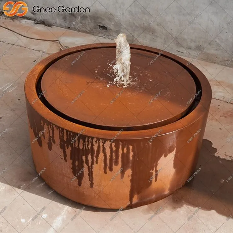 Fountain Uisce Cruach Corten Nua-Aimseartha Le Soilse faoi stiúir